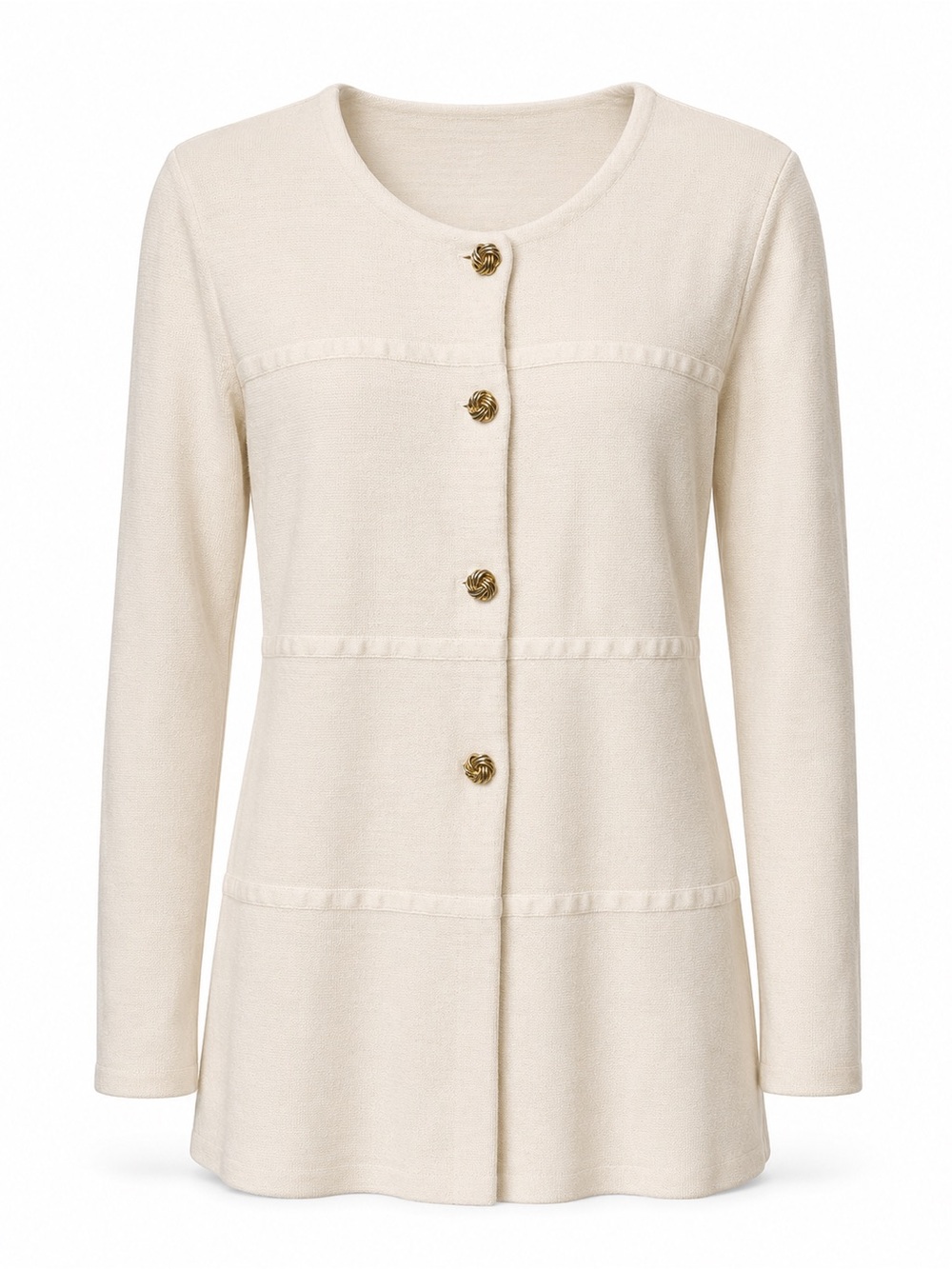 Vintage Creaciones Giordano Ecru Cream Knit Cardigan Jacket Gold Knot Buttons, L